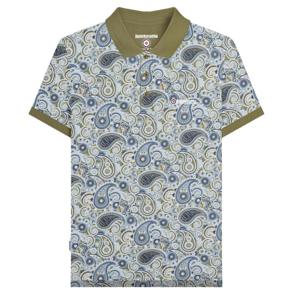 Lambretta Mens SS25 Paisley Branded Polo Shirt / Khaki/Navy